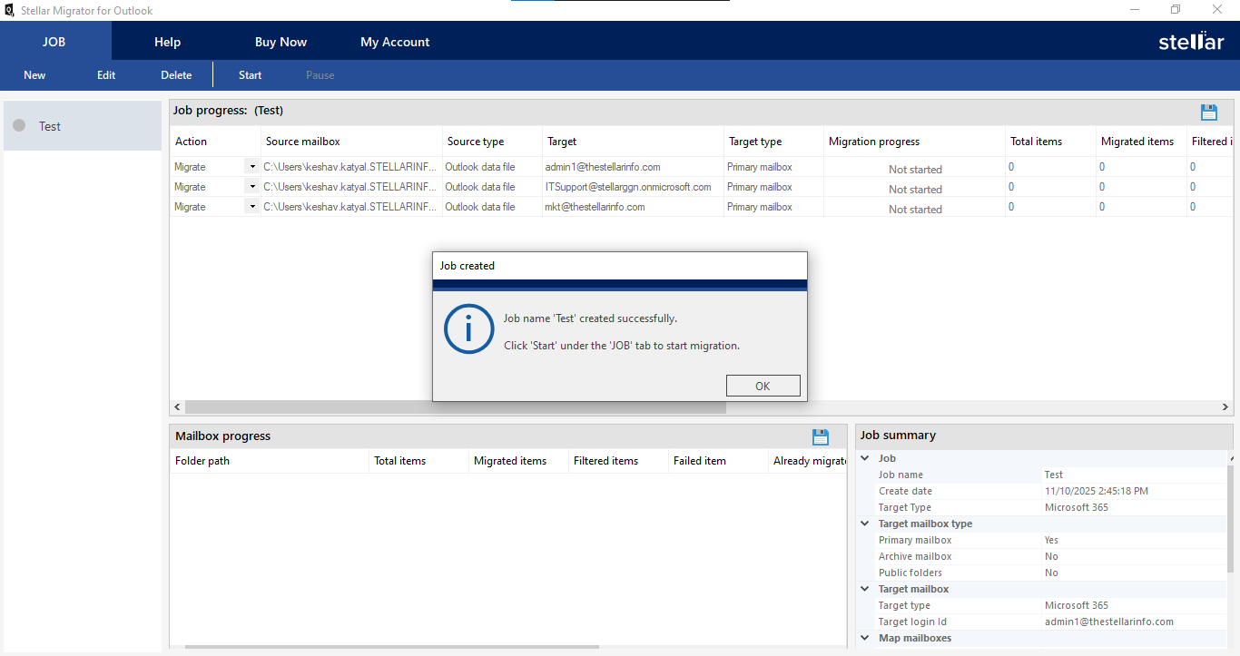pst import job is created